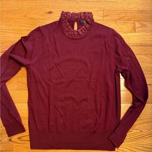J. Crew Women's Deep Red Lace-Trimmed Sweater